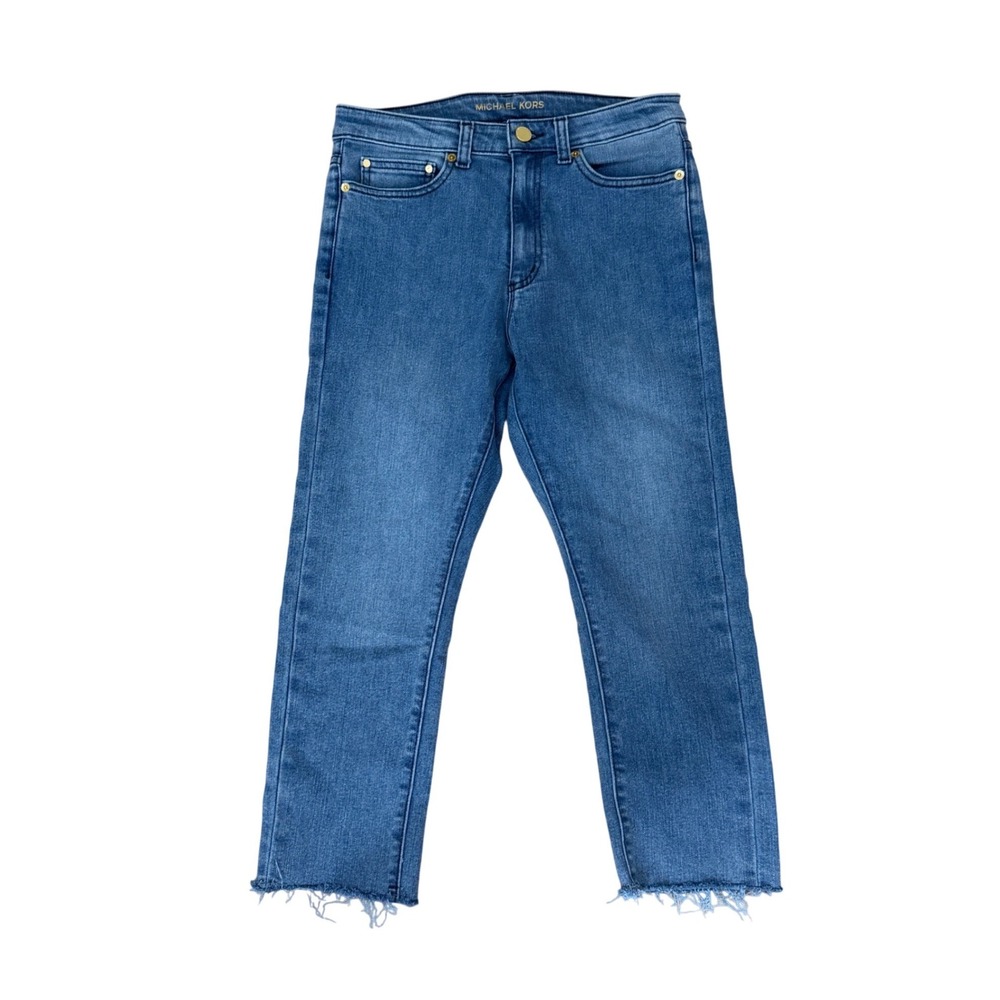 Michael Kors Skinny Cropped Capri Jeans Womens 8 Raw Hem High Rise Blue Denim